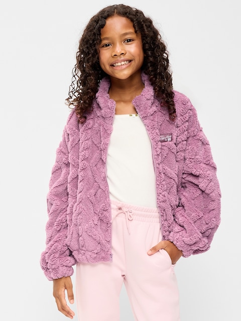 Oversized Logo Graphic Sherpa Jacket for Girls