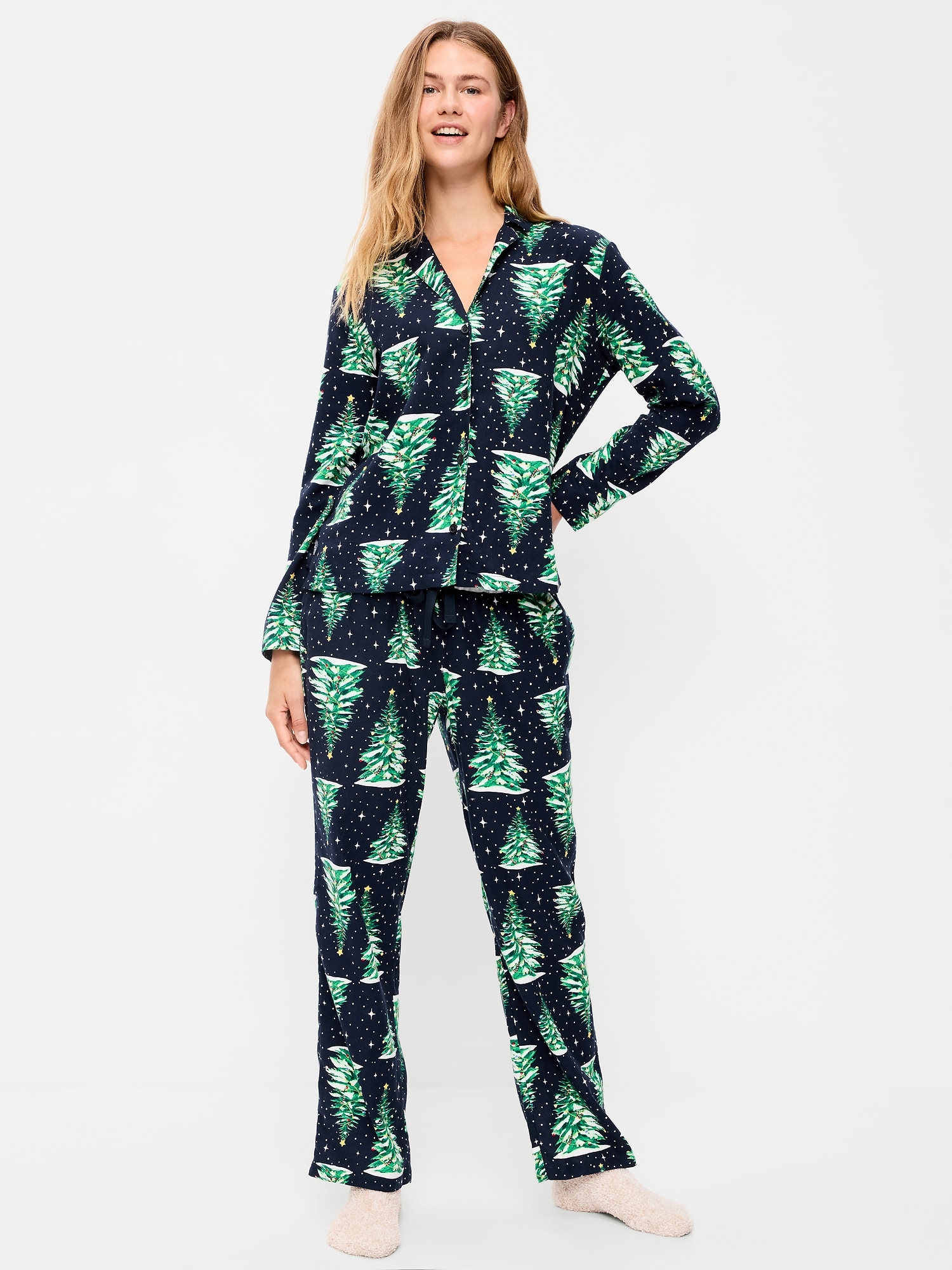 Printed Flannel Pajama Pants Set for Women