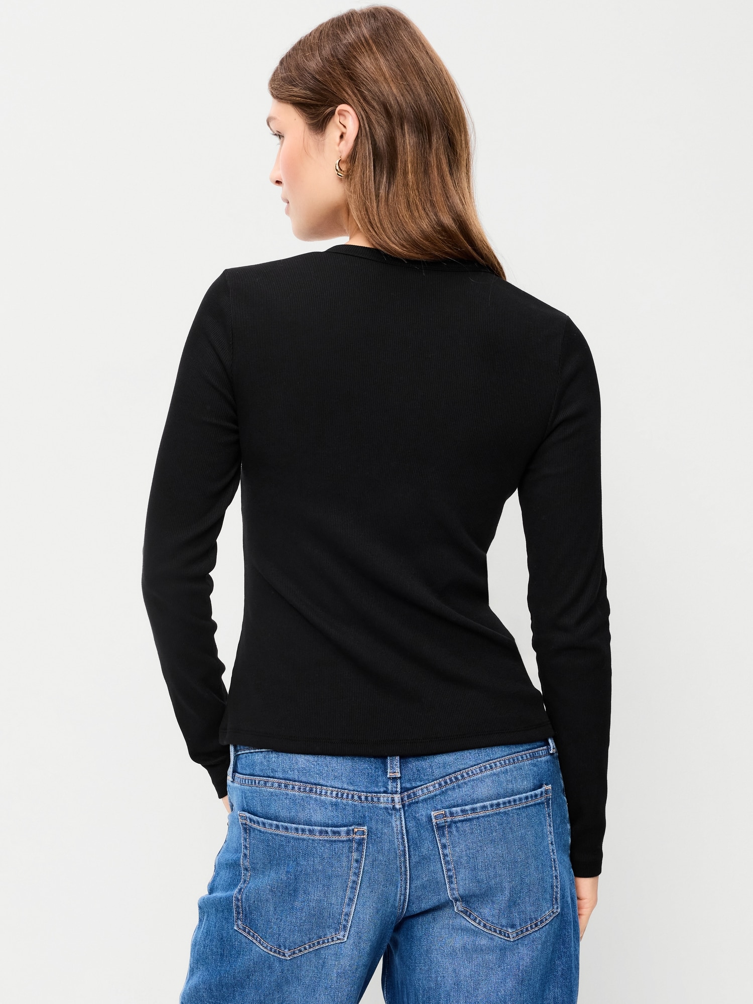 Snug Long-Sleeve Button-Front Ribbed Top