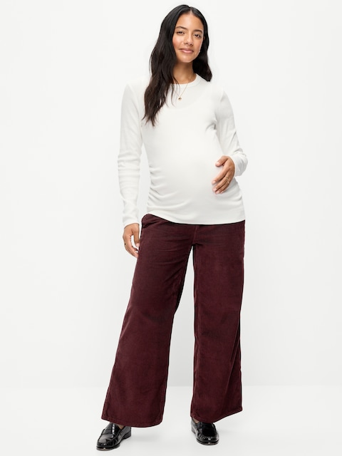 Maternity Corduroy Rollover-Waist Wide-Leg Pants