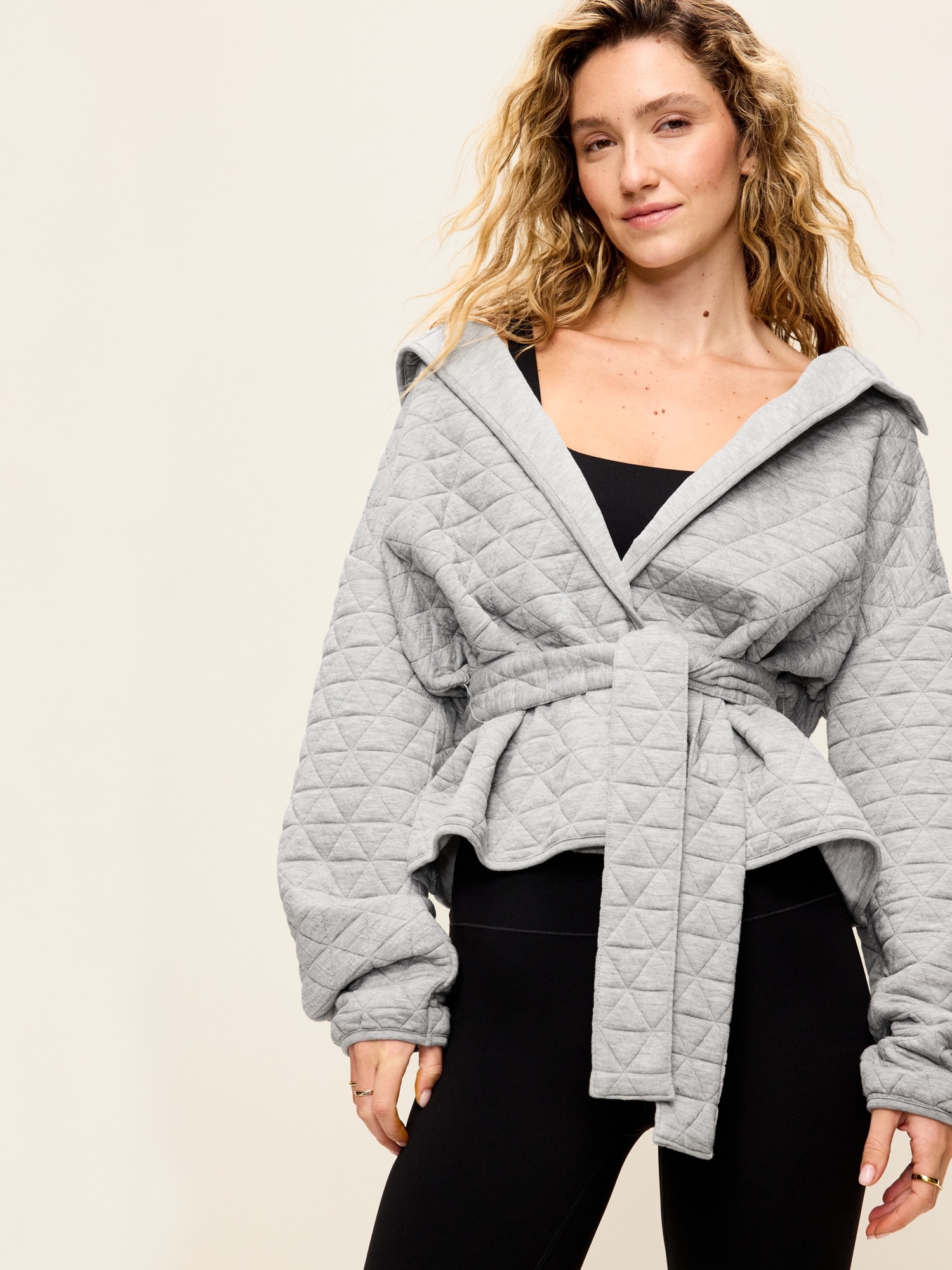 Quilted Bounce Fleece Wrap-Front Jacket