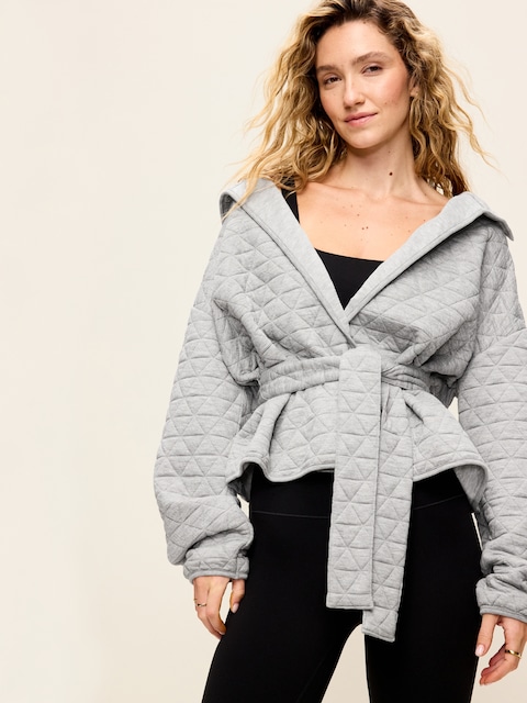 Quilted Bounce Fleece Wrap-Front Jacket