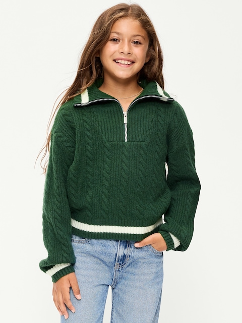 SoSoft Cable-Knit Quarter-Zip Sweater for Girls