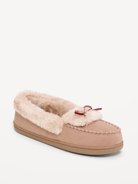 Faux-Fur Lined Moccasin Slippers for Women