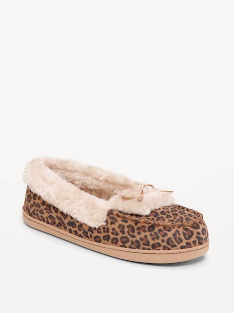 Faux-Fur Lined Moccasin Slippers for Women