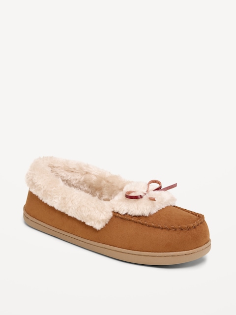 Faux-Fur Lined Moccasin Slippers for Women