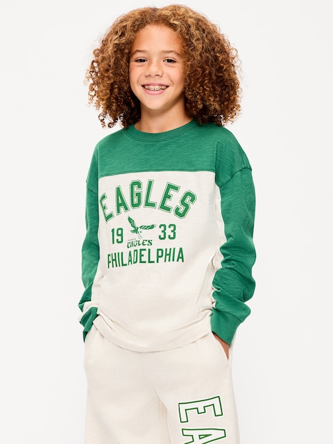 Philadelphia Eagles Long-Sleeve Oversized Graphic Football T-Shirt for Boys