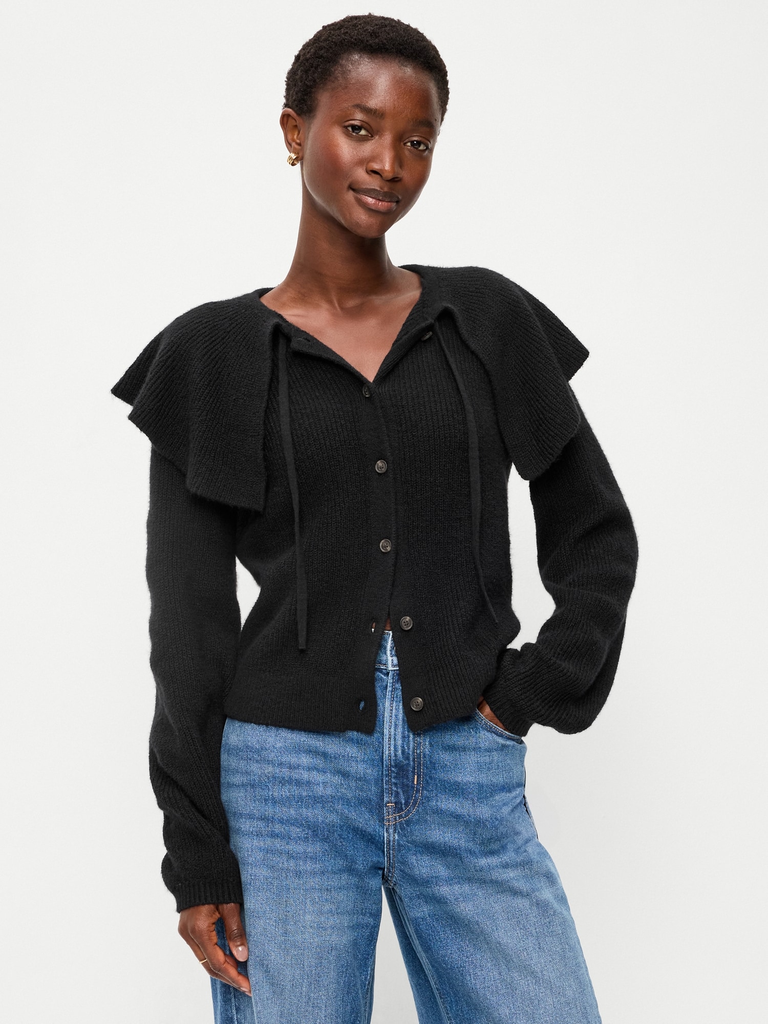 Женский кардиган Old Navy SoSoft с воротником-накидкой, цвет: Чёрный