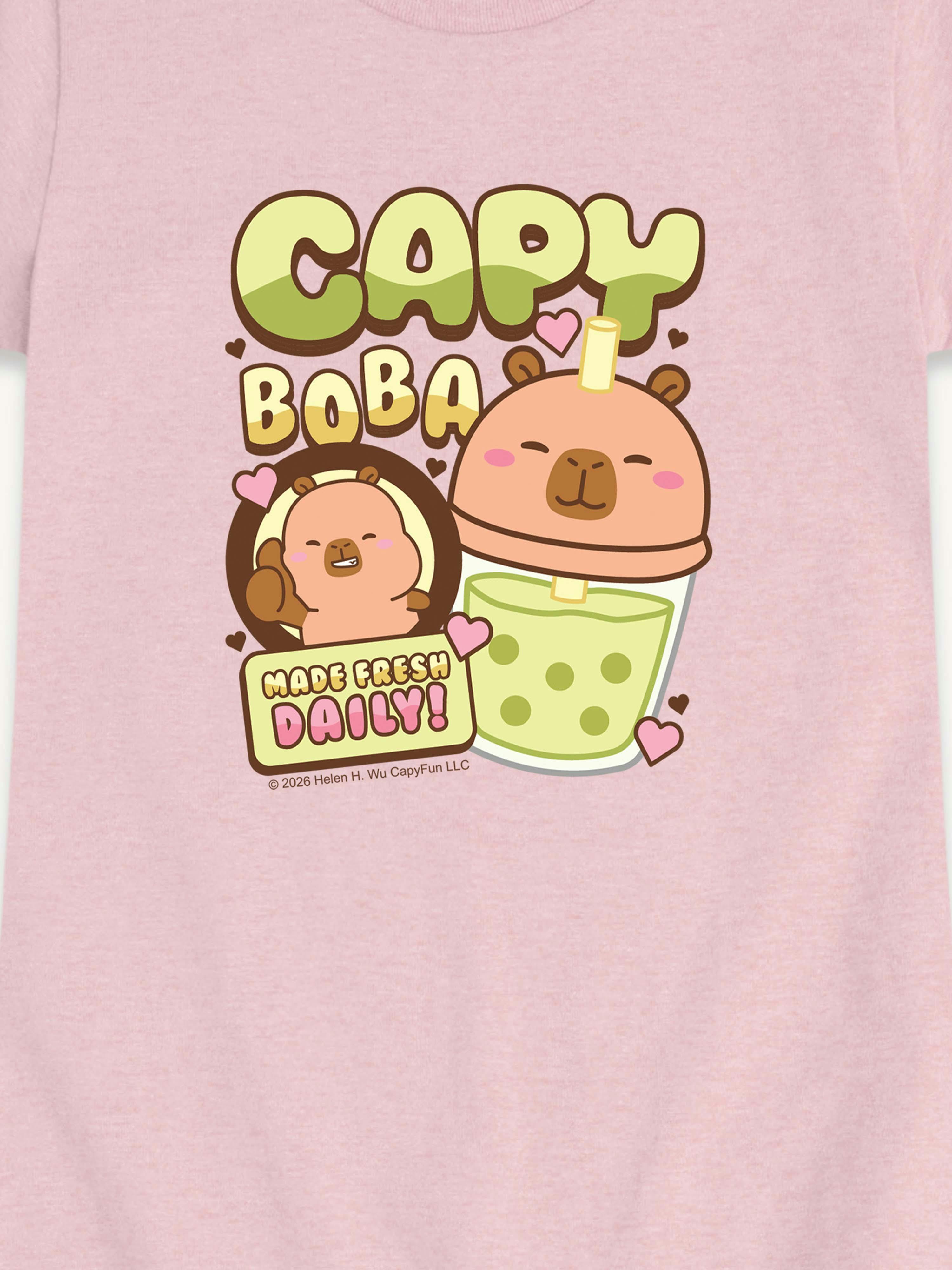 Футболка Old Navy CapyFun Capbybara Boba Shop Short Sleeve T-Shirt для малышей, цвет: Меланжевый розовый — фото 2