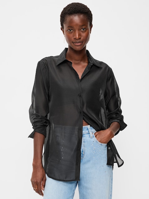 Organza Button-Down Shirt