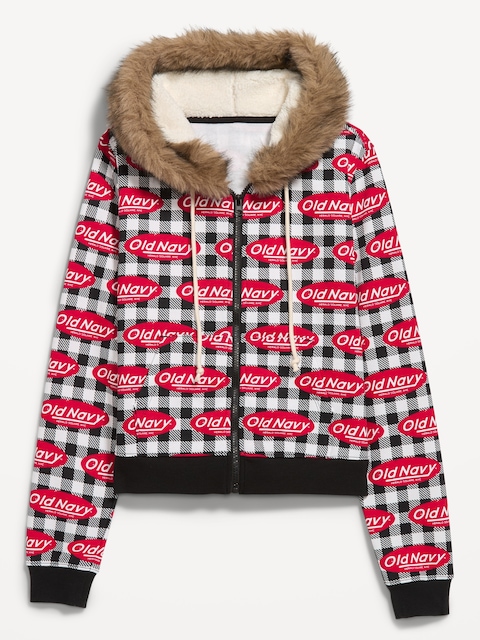 Logo Faux-Fur Trimmed Zip Hoodie Sweatshirt