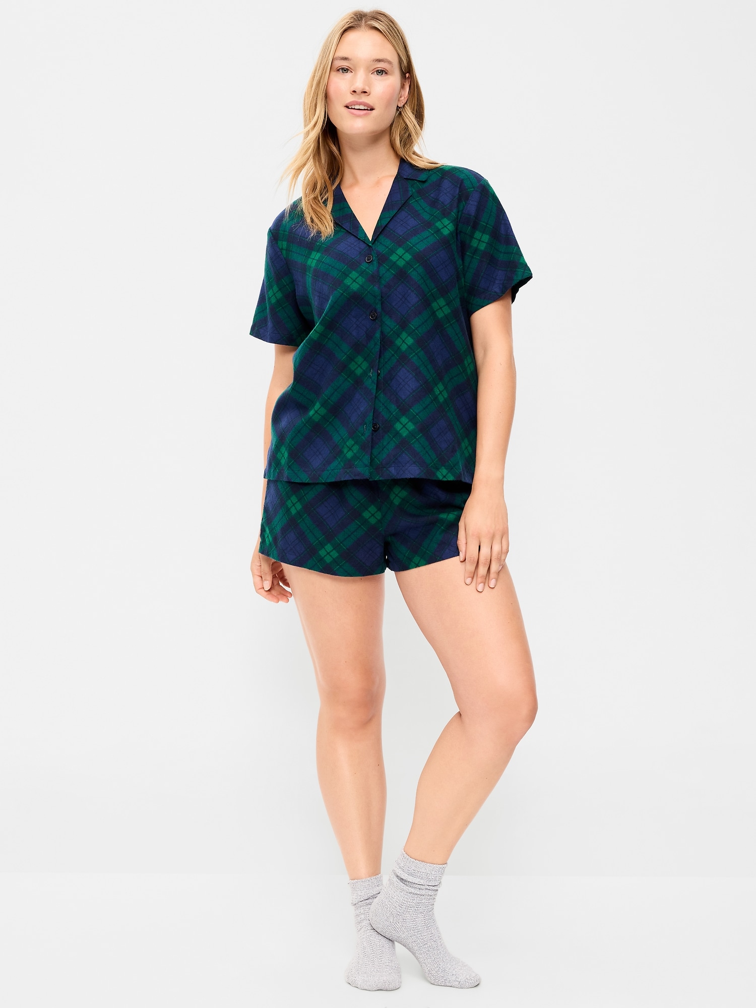 Flannel Pajama Short Set for Women