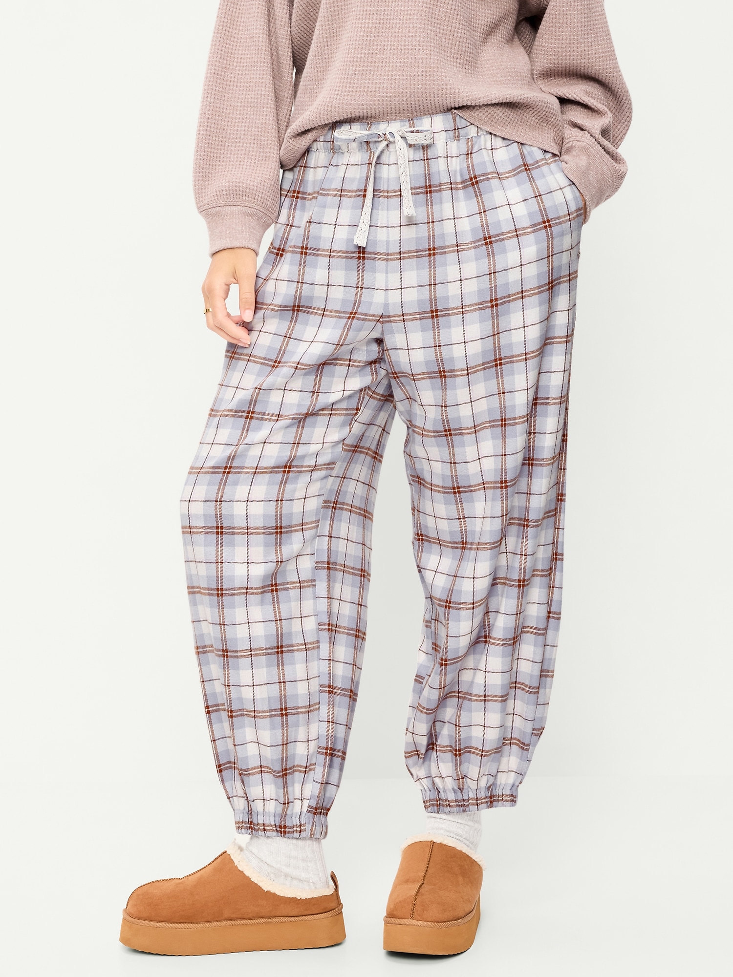 Cinched Flannel Balloon Pants