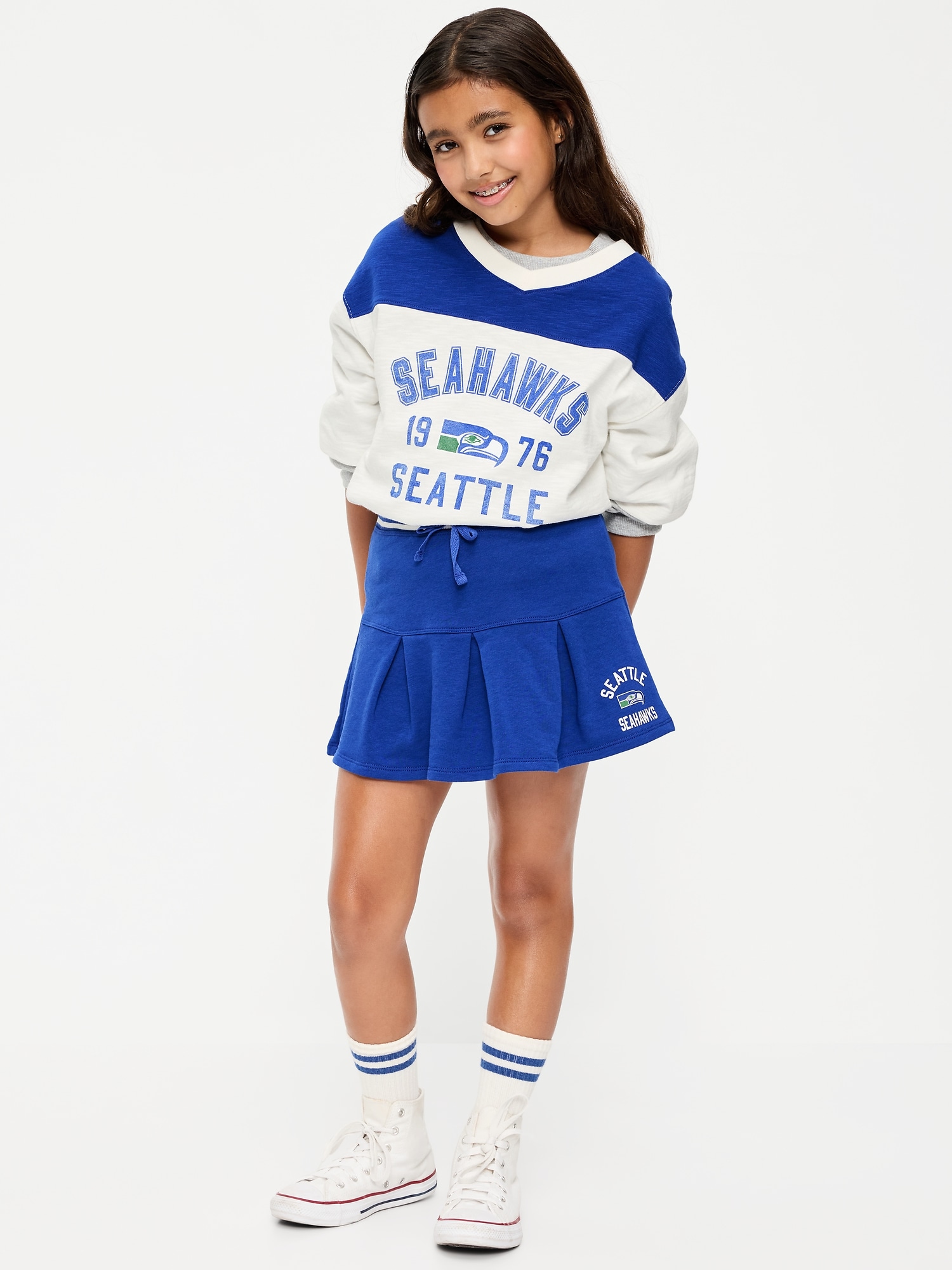 Seattle Seahawks French Terry Pleated Skort for Girls