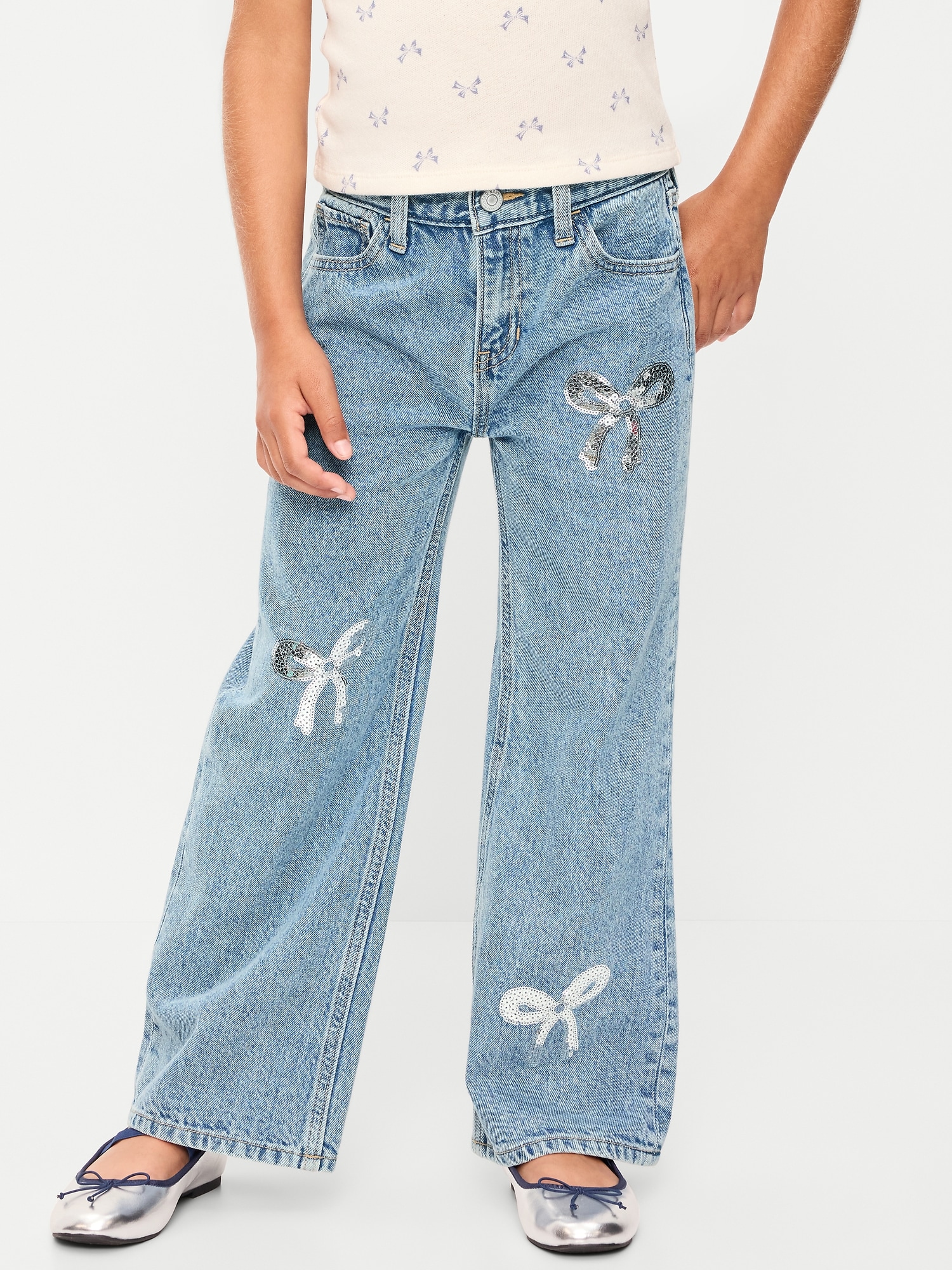 High-Waisted Baggy Embellished Wide-Leg Jeans for Girls