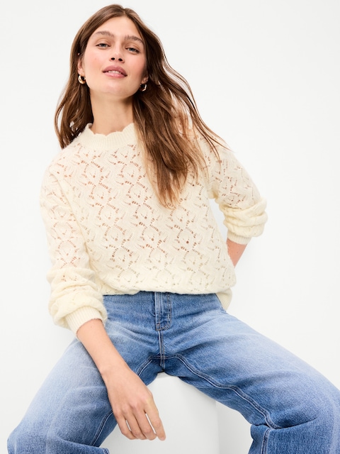 Pointelle Crew-Neck Tunic Sweater