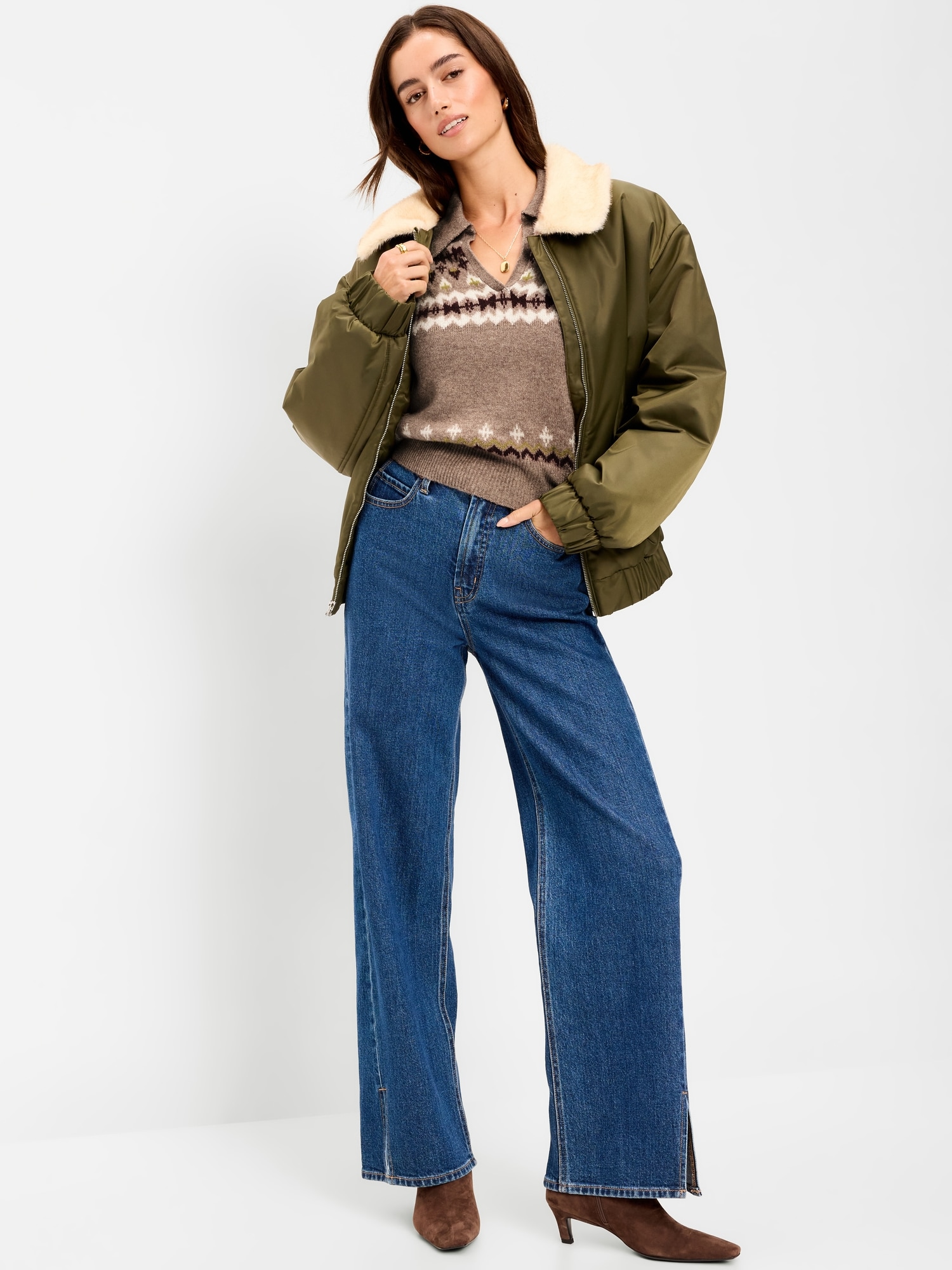 SoSoft Split-Neck Collar Long-Sleeve Sweater