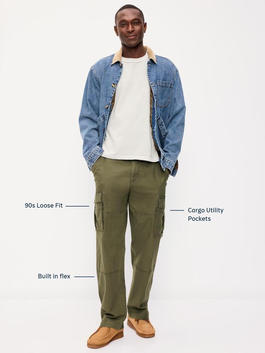 Мужские брюки Old Navy 90's Loose Lived-In Cargo, цвет: Чёрный — фото 6
