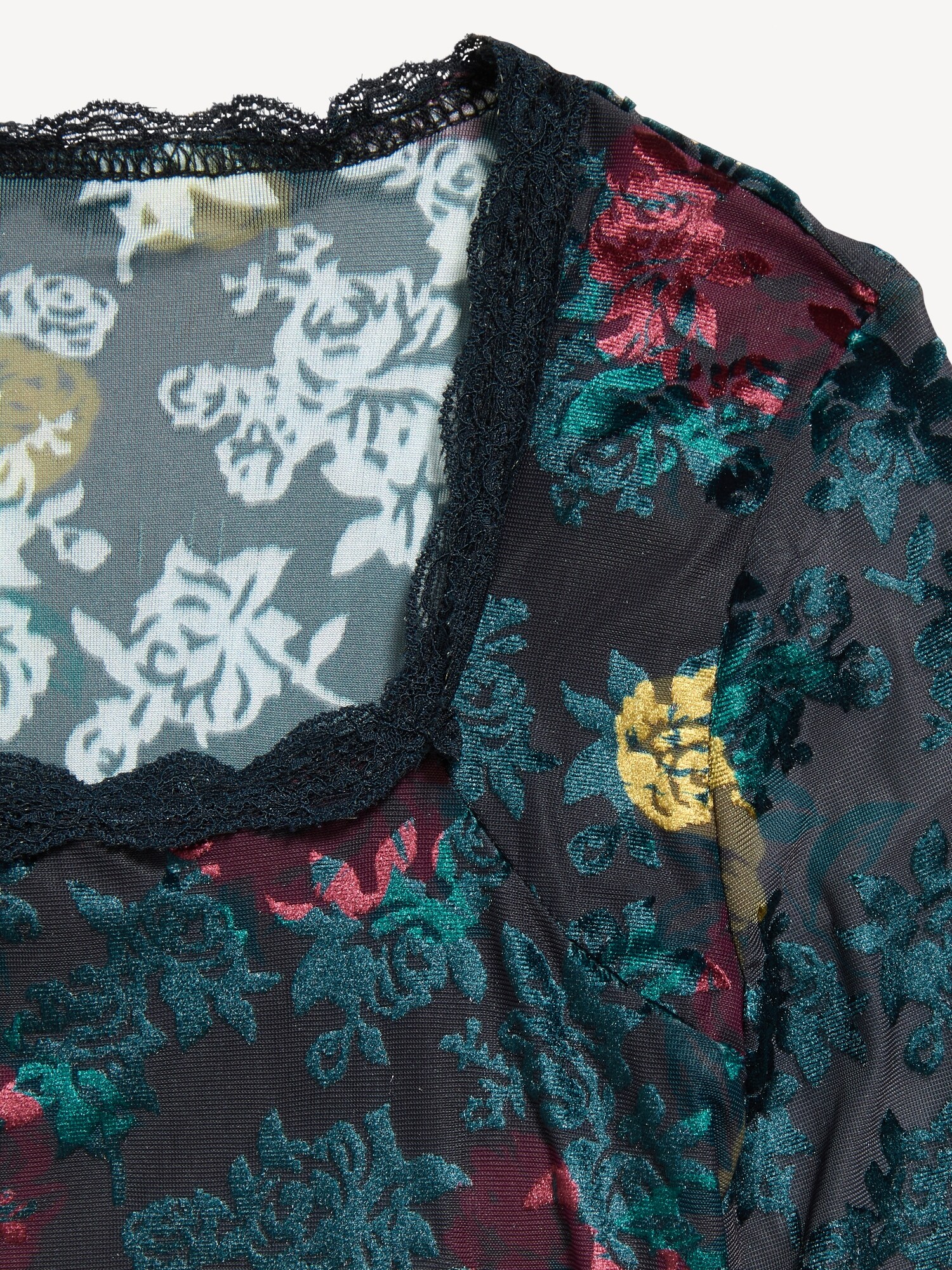 Топ Old Navy Long-Sleeve Floral Velour Top для девочек, цвет: Чёрный с принтом — фото 4