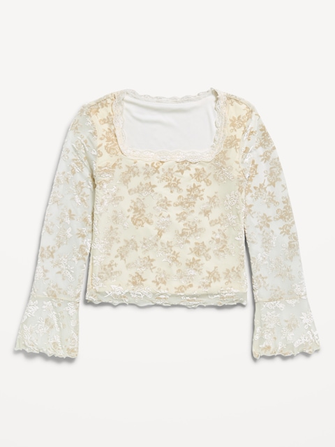 Long-Sleeve Floral Velour Top for Girls