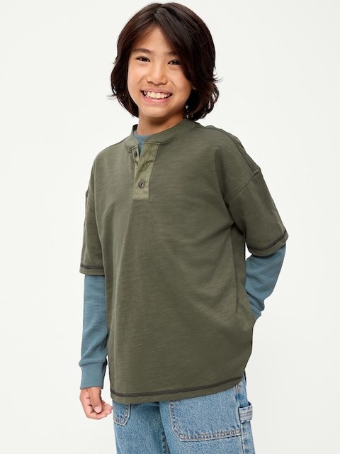 Oversized Short-Sleeve Henley T-Shirt for Boys