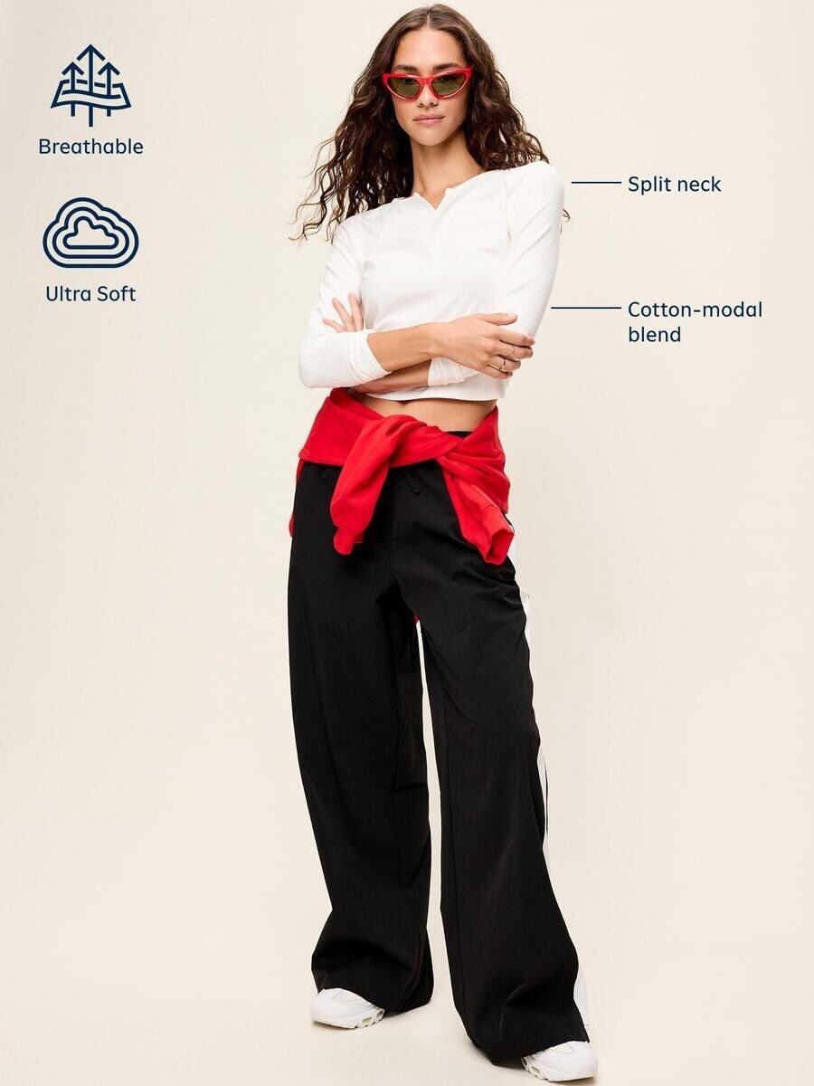 Женский топ Old Navy с длинным рукавом и разрезом у горловины, цвет: Чёрный — фото 6