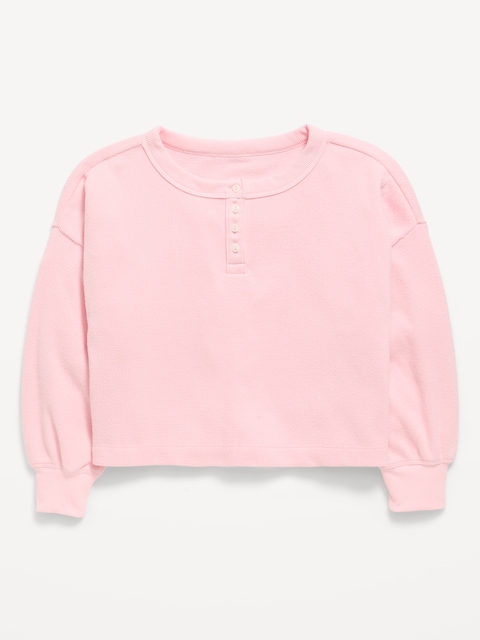 CozePlush Waffle Knit Henley Top for Girls