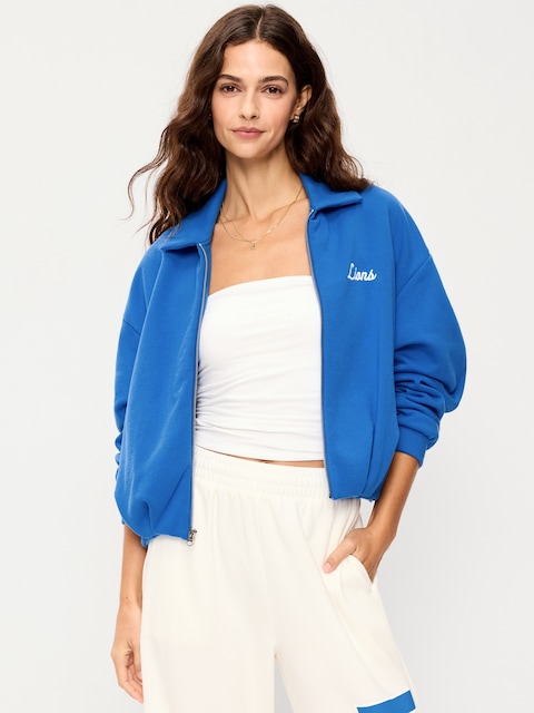 Detroit Lions Oversized Fleece Bomber Jacket for Women