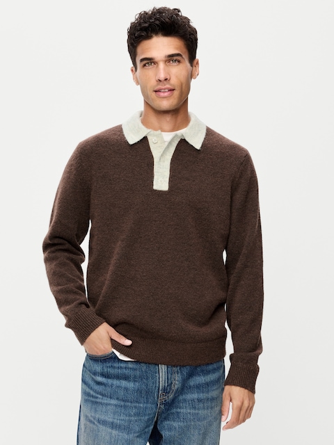 Long-Sleeve Wool-Blend Polo Sweater