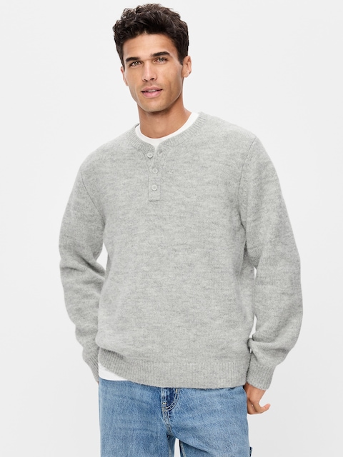 Wool-Blend Henley Sweater