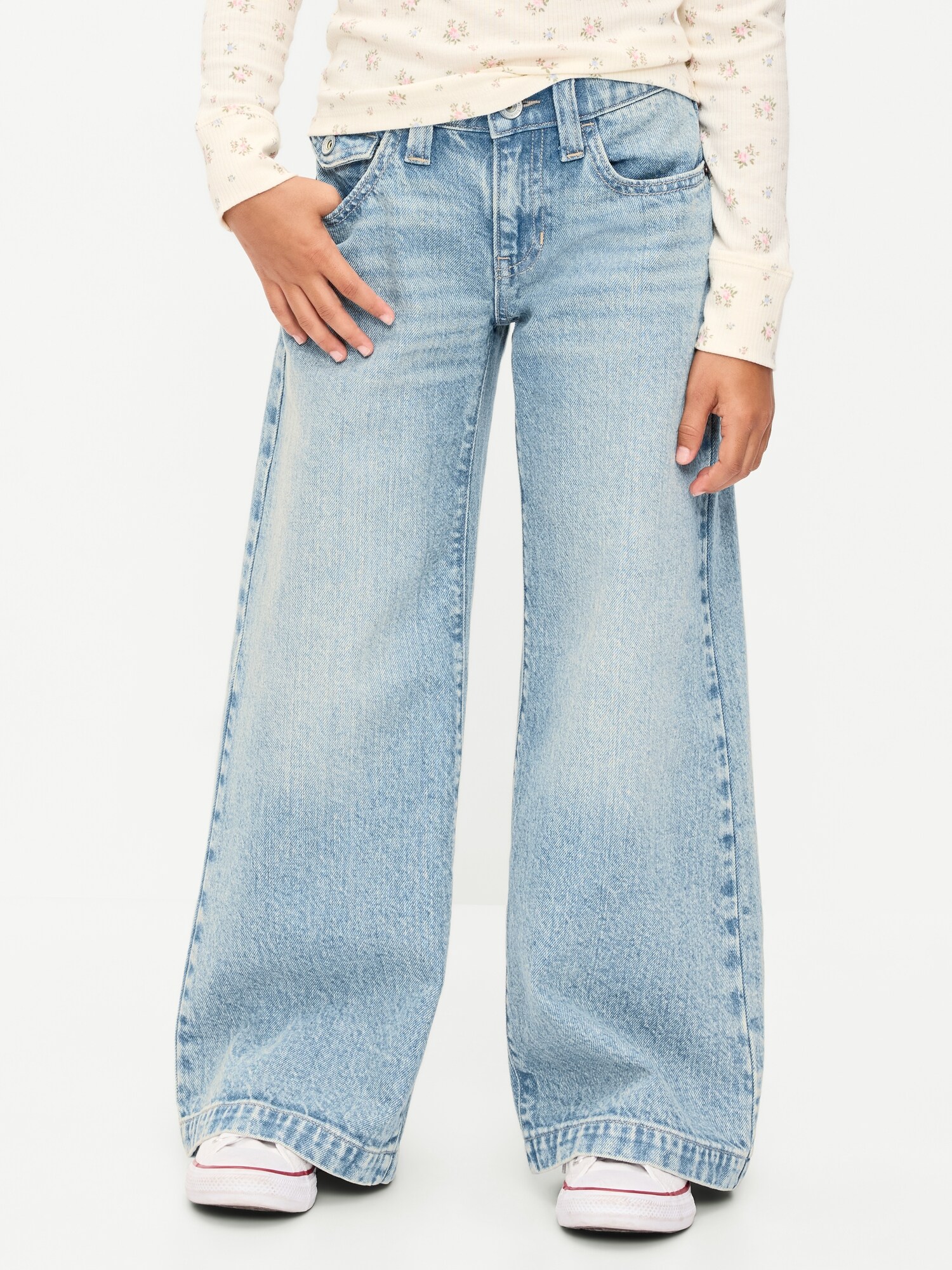 Джинсы Old Navy Low-Rise Super Baggy Wide-Leg Jeans для девочек, цвет: Светлая варка — фото 2