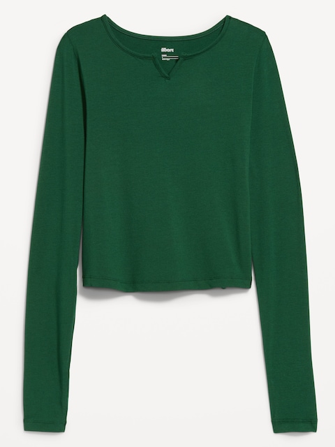 Long-Sleeve Split-Neck Top