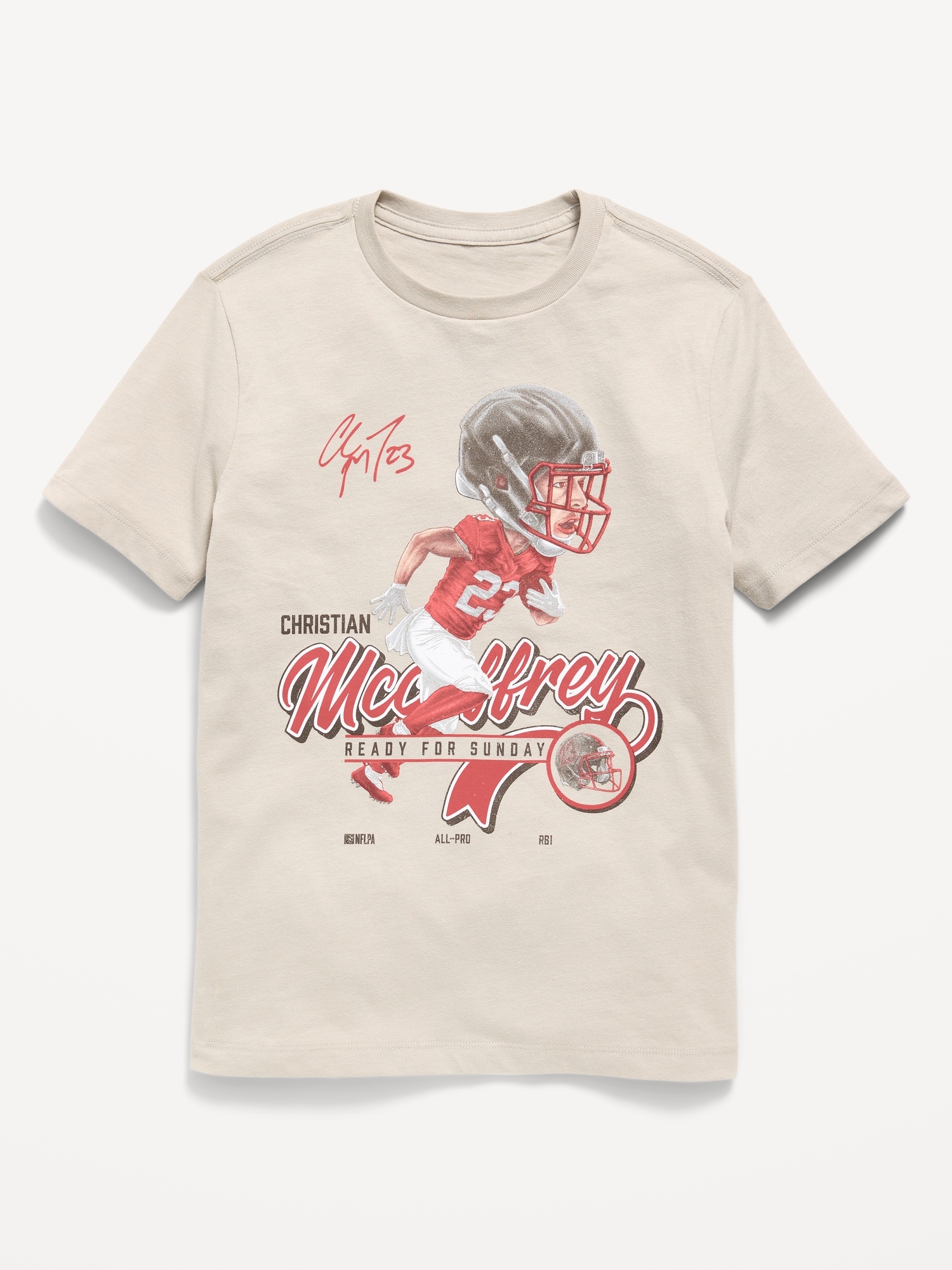 San Francisco 49ers Christian McCaffrey Gender-Neutral Graphic T-Shirt for Kids