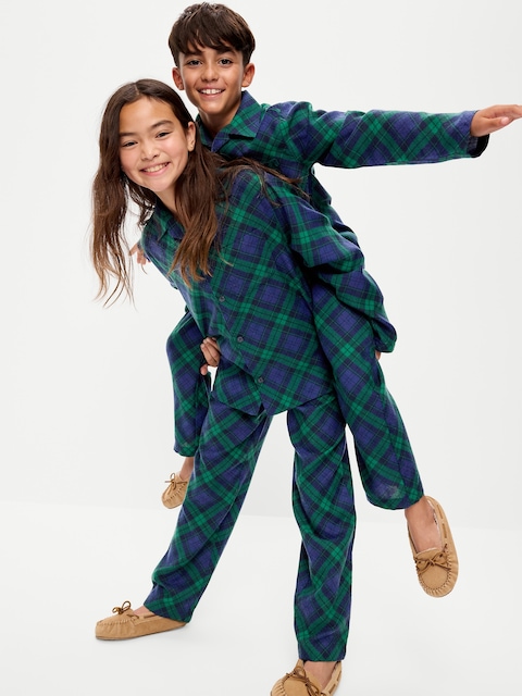 Gender-Neutral Printed Flannel Pajama Pants Set for Kids