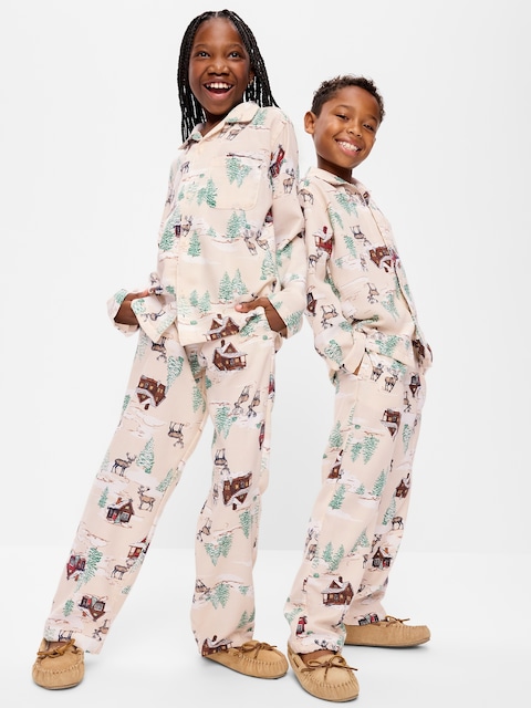 Gender-Neutral Printed Flannel Pajama Pants Set for Kids