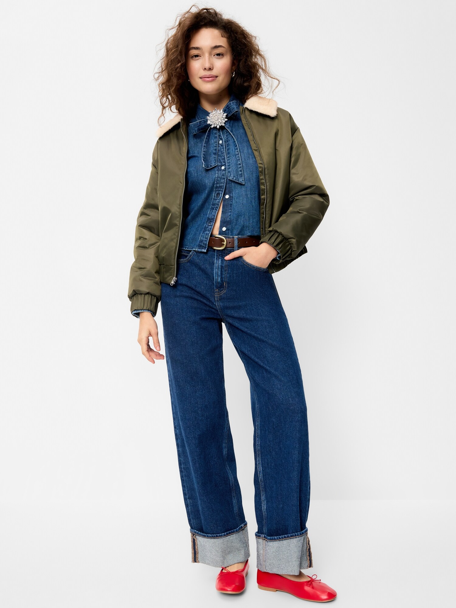 Женская куртка-бомбер Old Navy Utility с воротником из искусственного меха, цвет: Dill Caper — фото 3