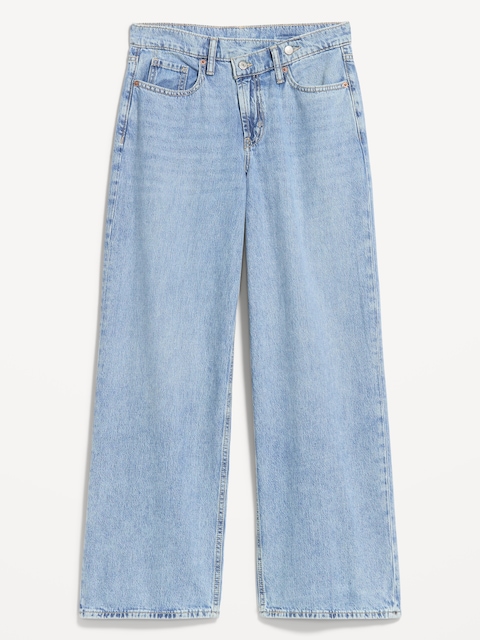 High-Waisted Asymmetrical Button Baggy Jeans