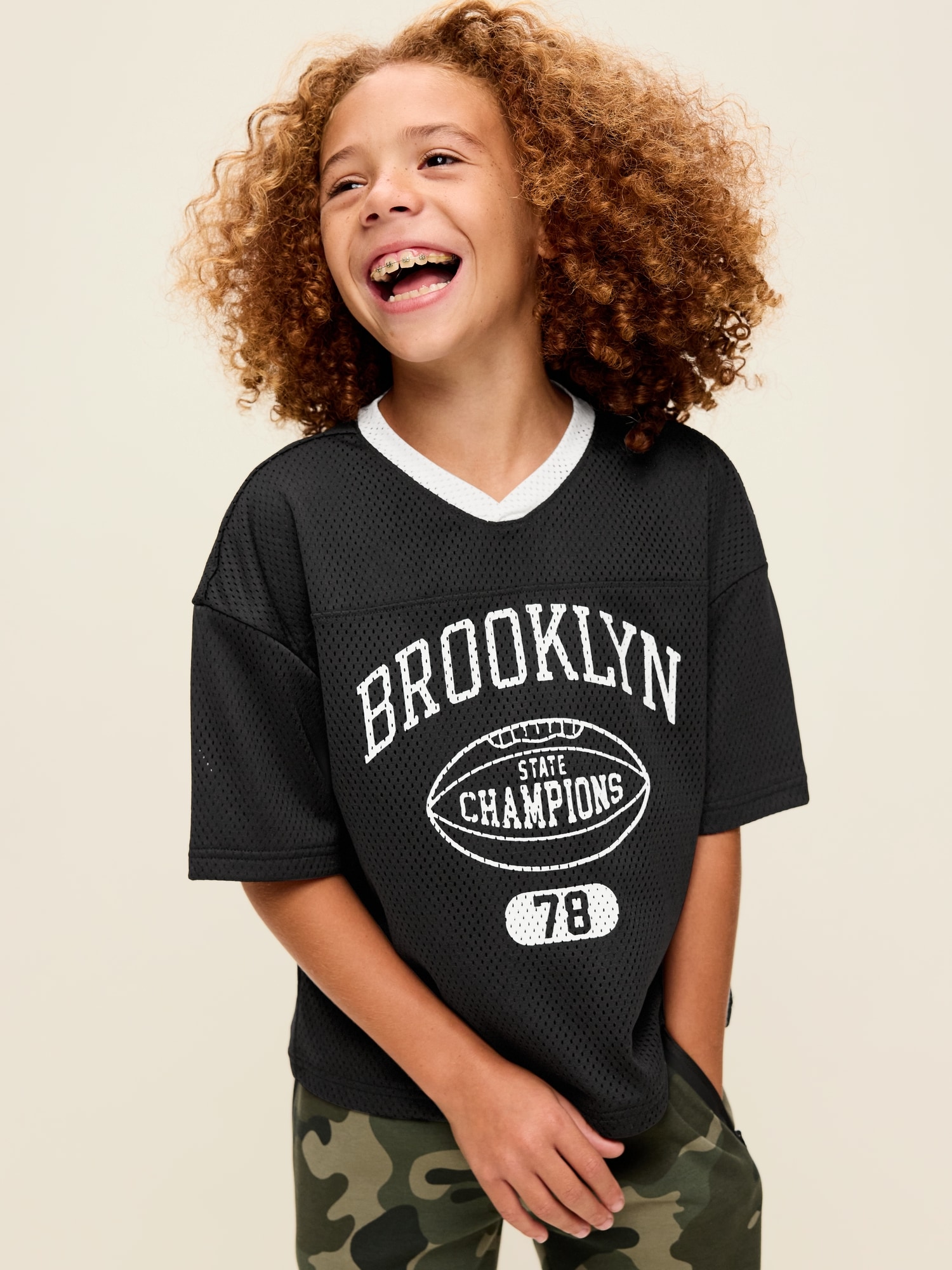Oversized Mesh Graphic Football T-Shirt for Boys