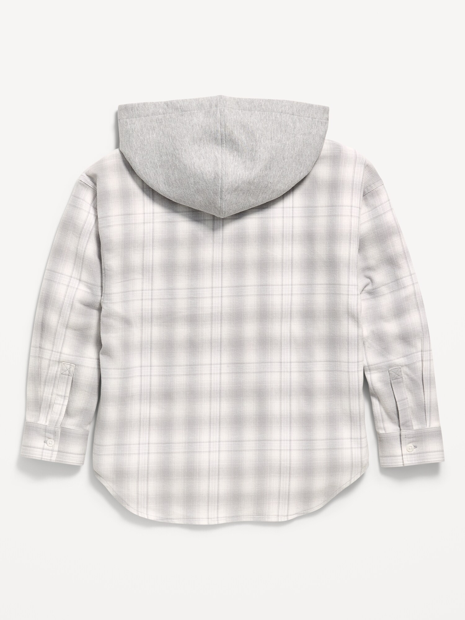 Детская фланелевая рубашка Old Navy оверсайз с капюшоном и длинным рукавом для девочек, цвет: Серый клетчатый — фото 3