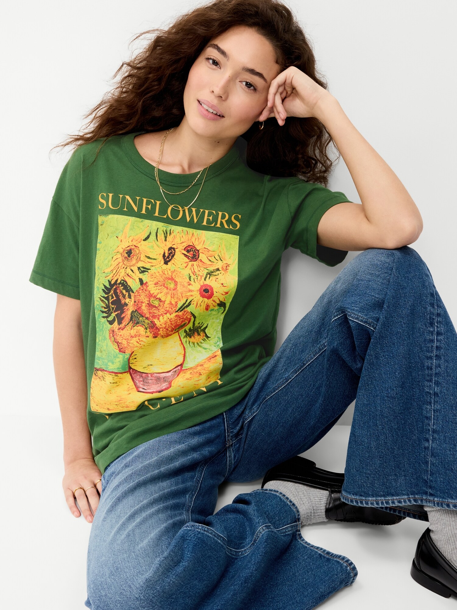 Женская футболка Old Navy Vincent Van Gogh Oversized Tunic, цвет: Сосновый — фото 3