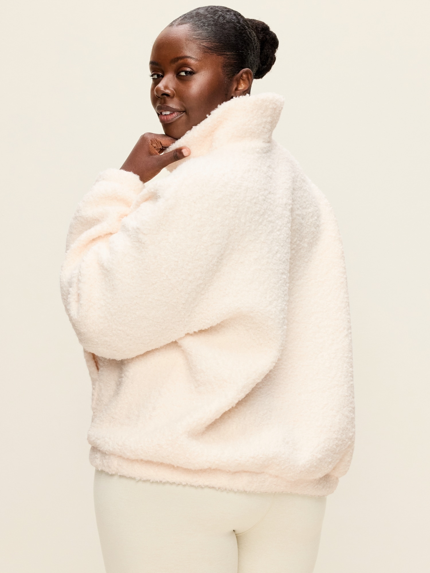 Oversized Funnel-Neck Sherpa Pullover