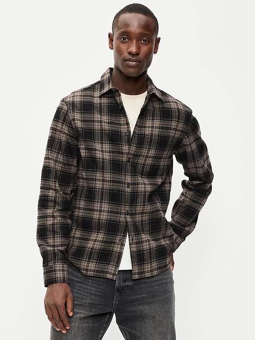 Relaxed Long-Sleeve Flannel Pocket Shirt
