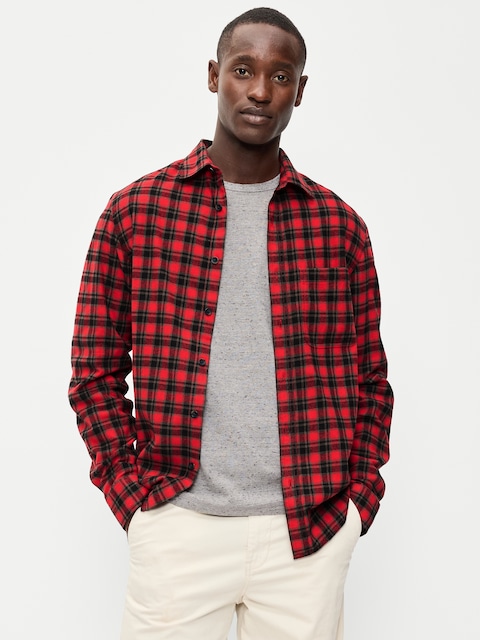Relaxed Long-Sleeve Flannel Pocket Shirt