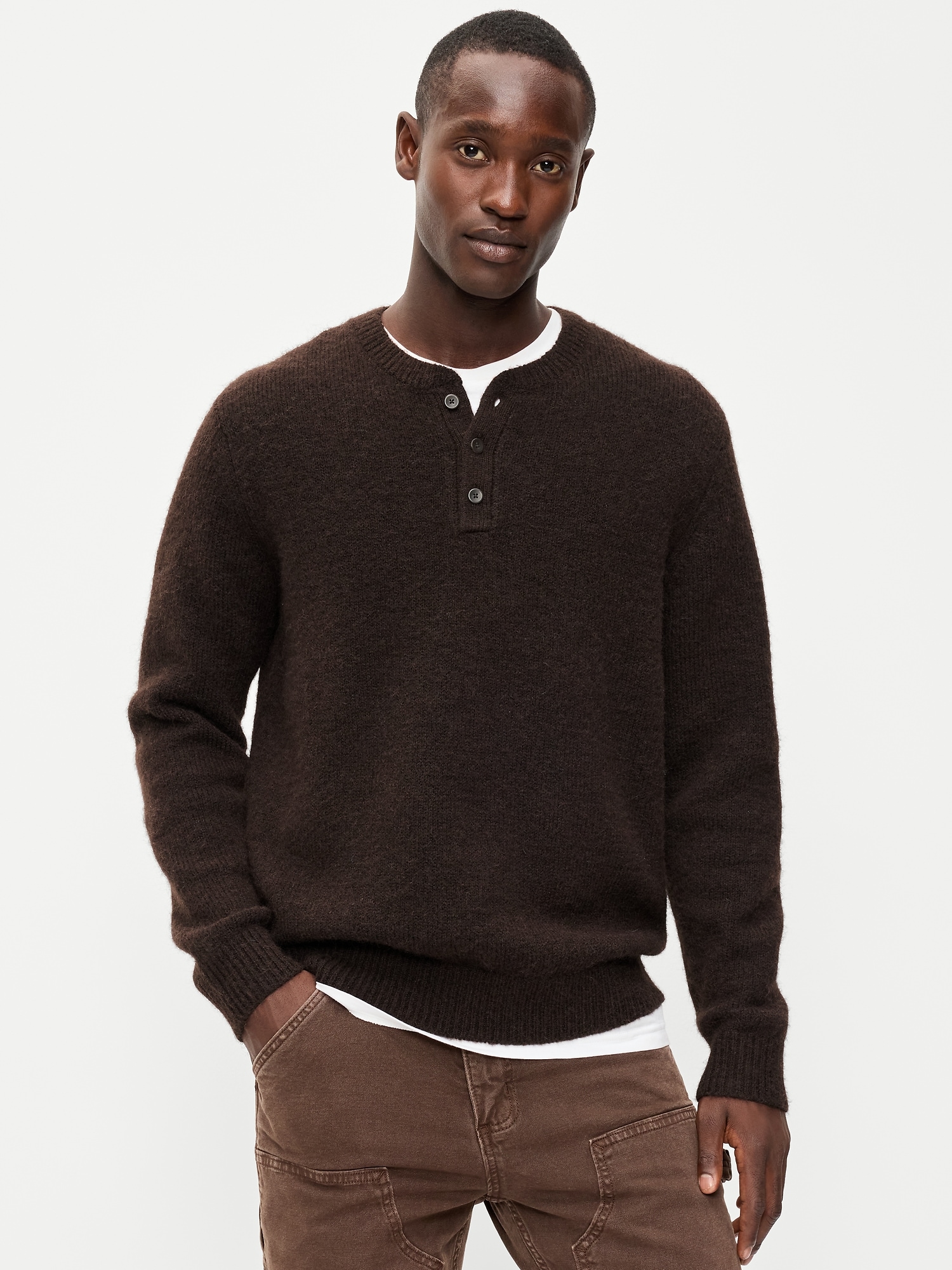 Wool-Blend Henley Sweater