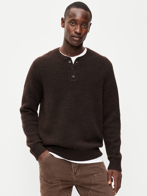 Wool-Blend Henley Sweater