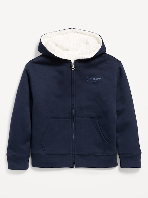 Logo Graphic Sherpa-Lined Fleece Full-Zip Hoodie for Boys