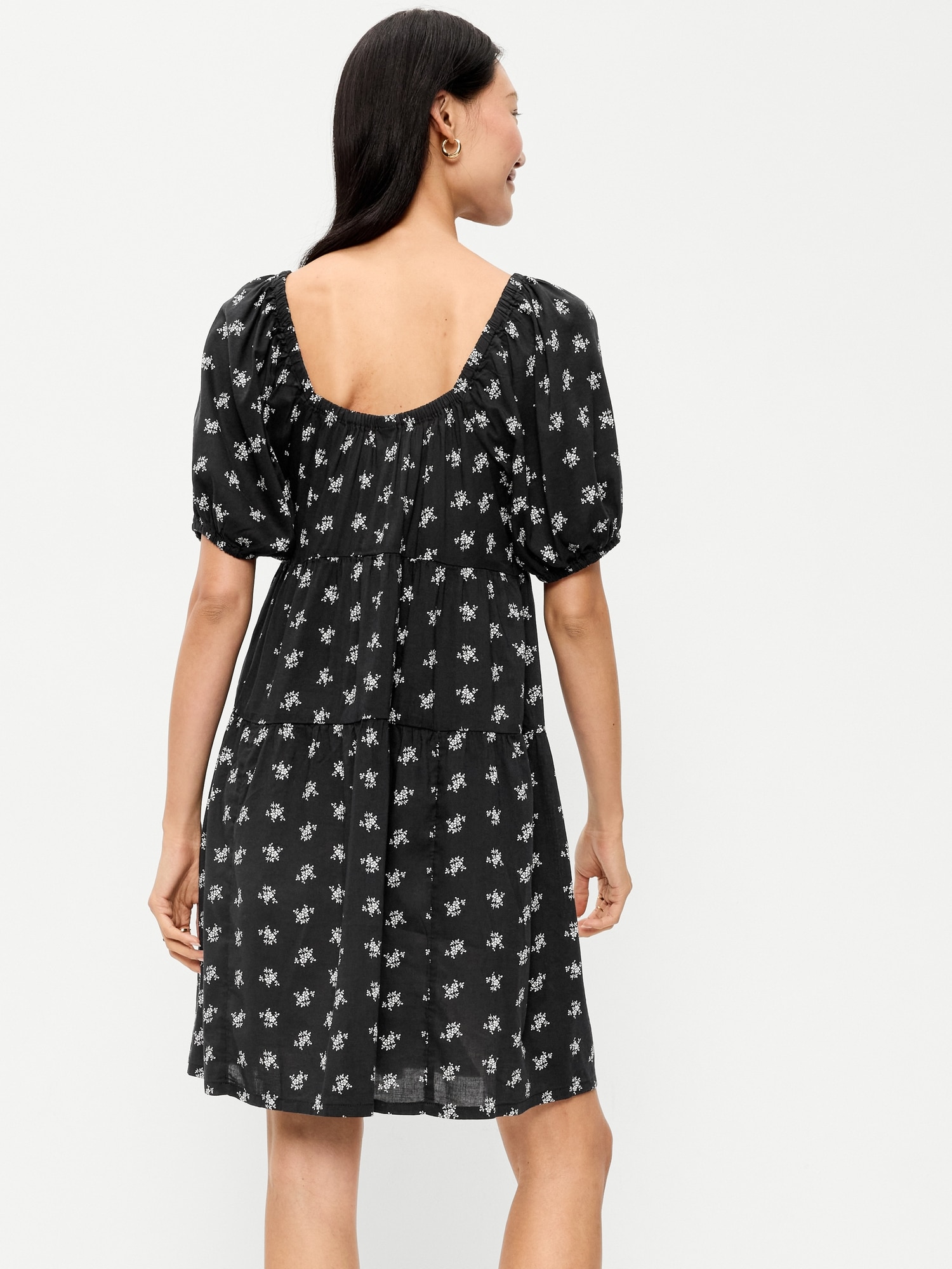 Puff-Sleeve Smocked Mini Swing Dress