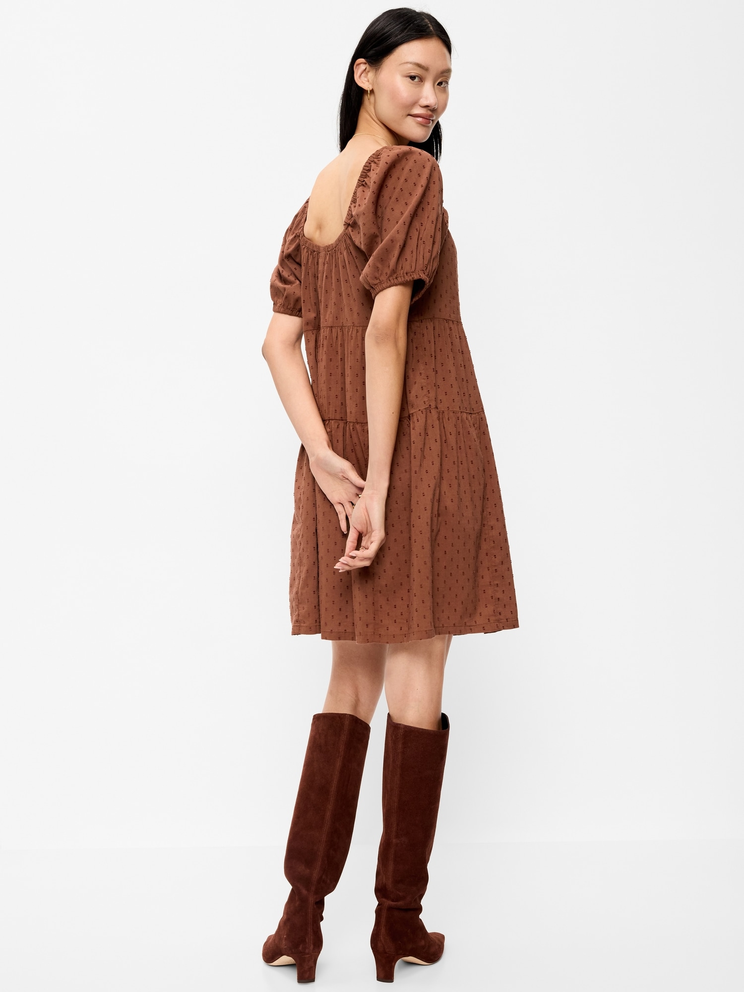 Puff-Sleeve Swing Mini Dress