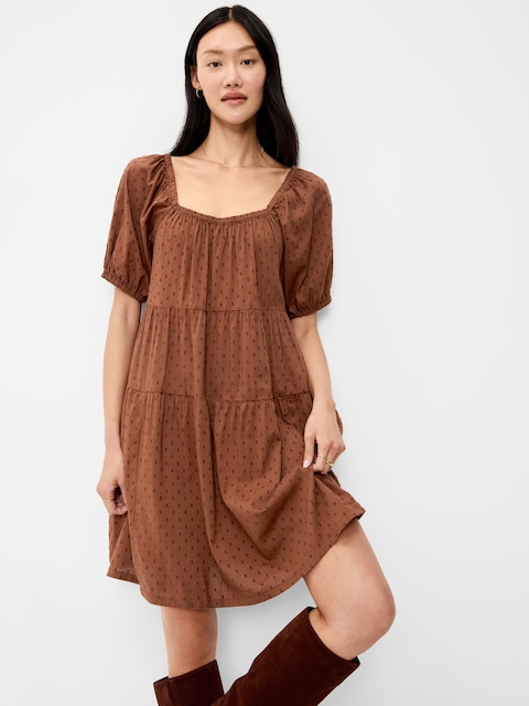 Puff-Sleeve Swing Mini Dress