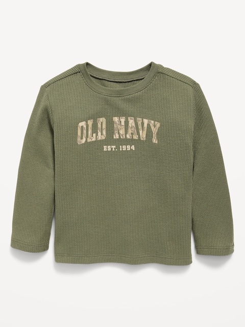 Long-Sleeve Waffle Knit Logo Graphic T-Shirt for Toddler Boys
